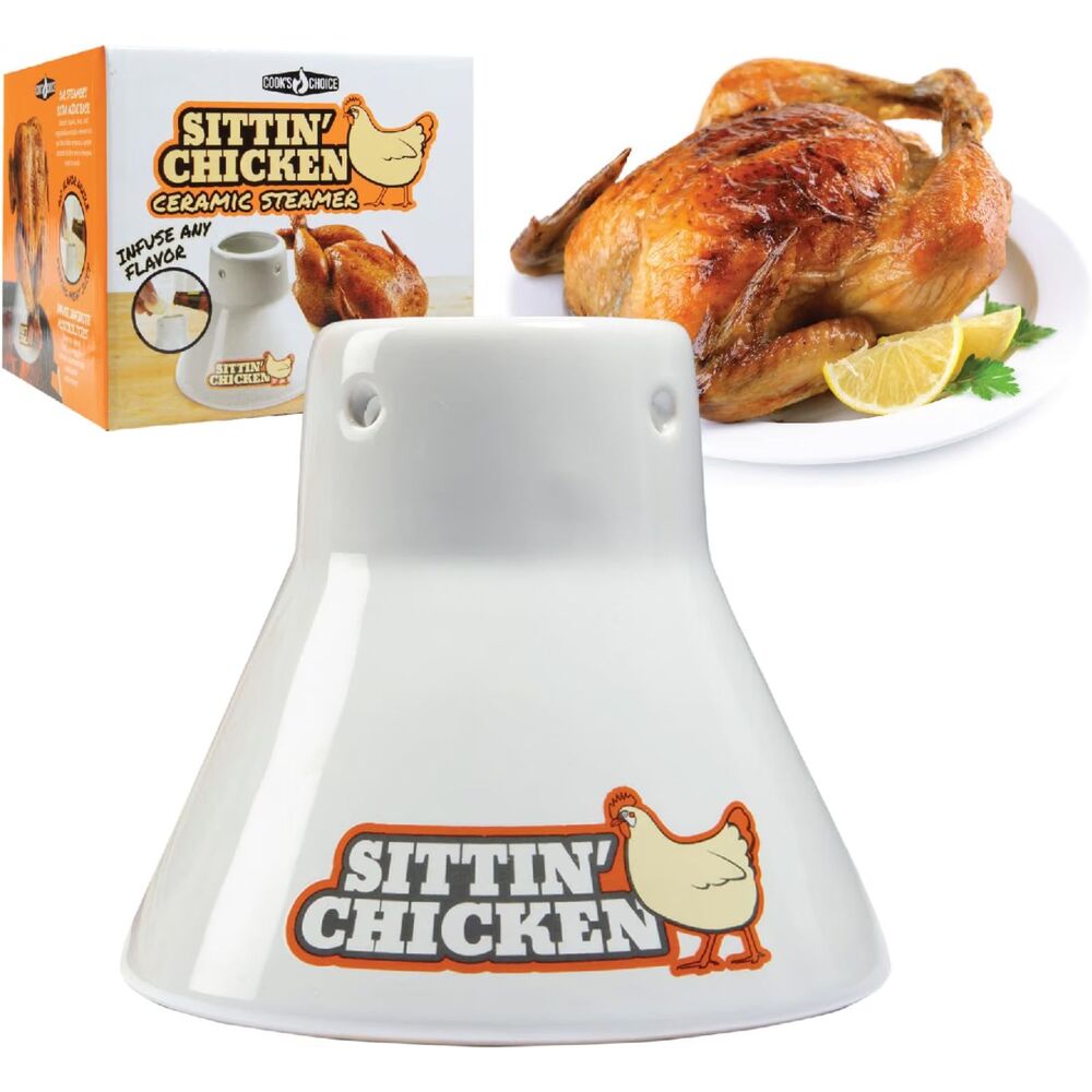 COOK'S CHOICE Sittin' Chicken Ceramic Beer Can Roaster & Steamer – Grill & Oven